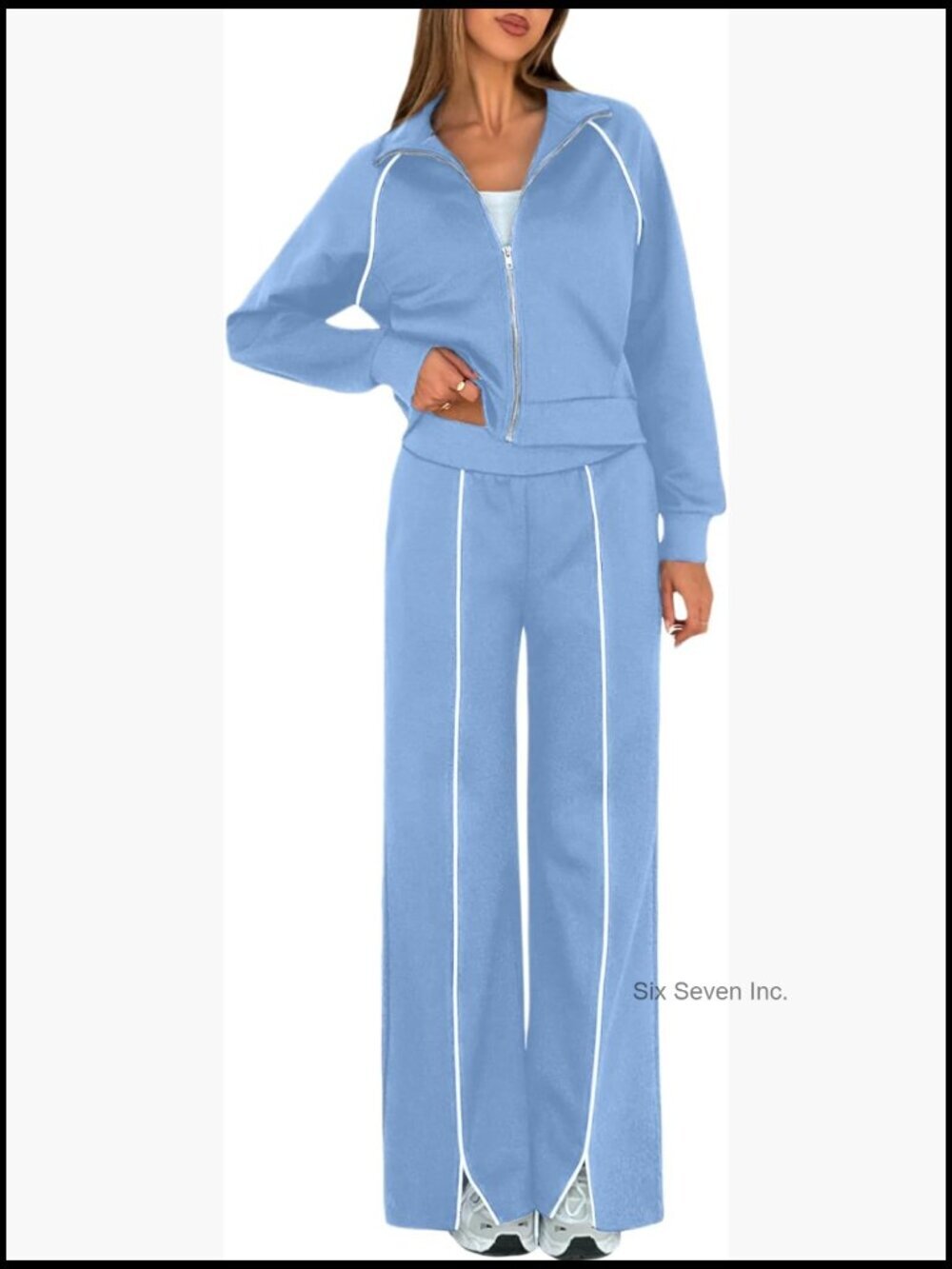 2 Piece Lounge Set Full Zip Jacket Wide Leg Pants Matching Set Travel Outfits
